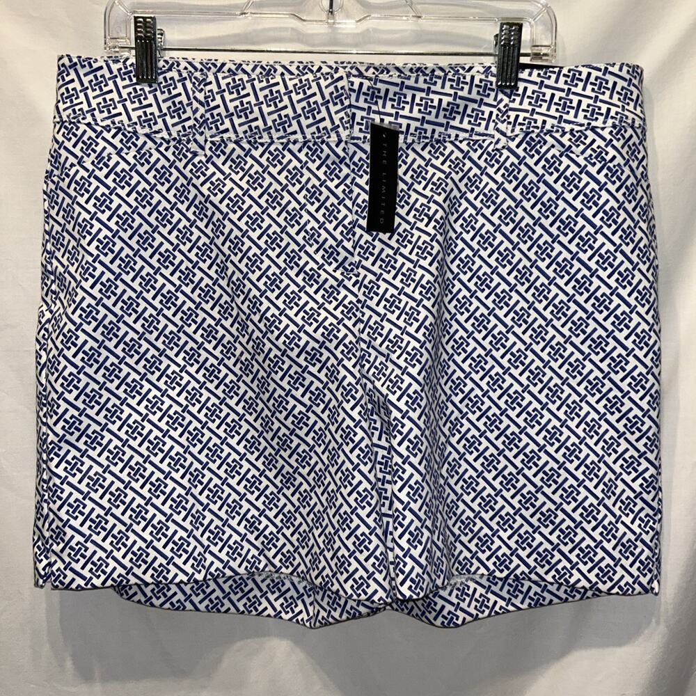 NWT The Limited Womens 14 Royal Tiles Blue Printed Tailored Shorts Preppy Resort